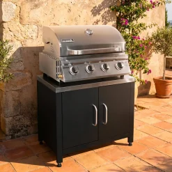 Modulo cucina da esterno in acciaio con barbecue a gas a 4 bruciatori, 80cm
