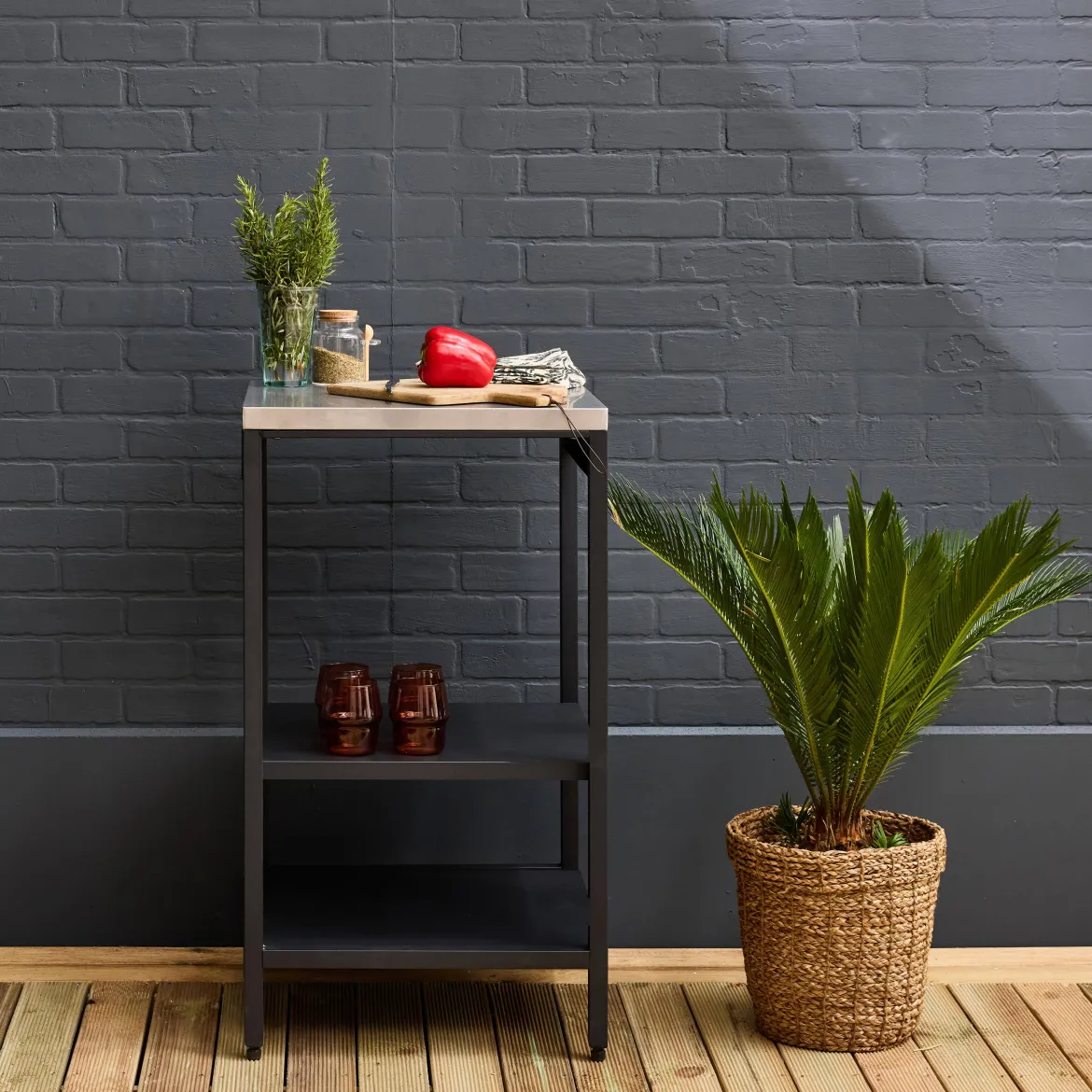 Modulo cucina da esterno in acciaio con 2 ripiani, 49cm
