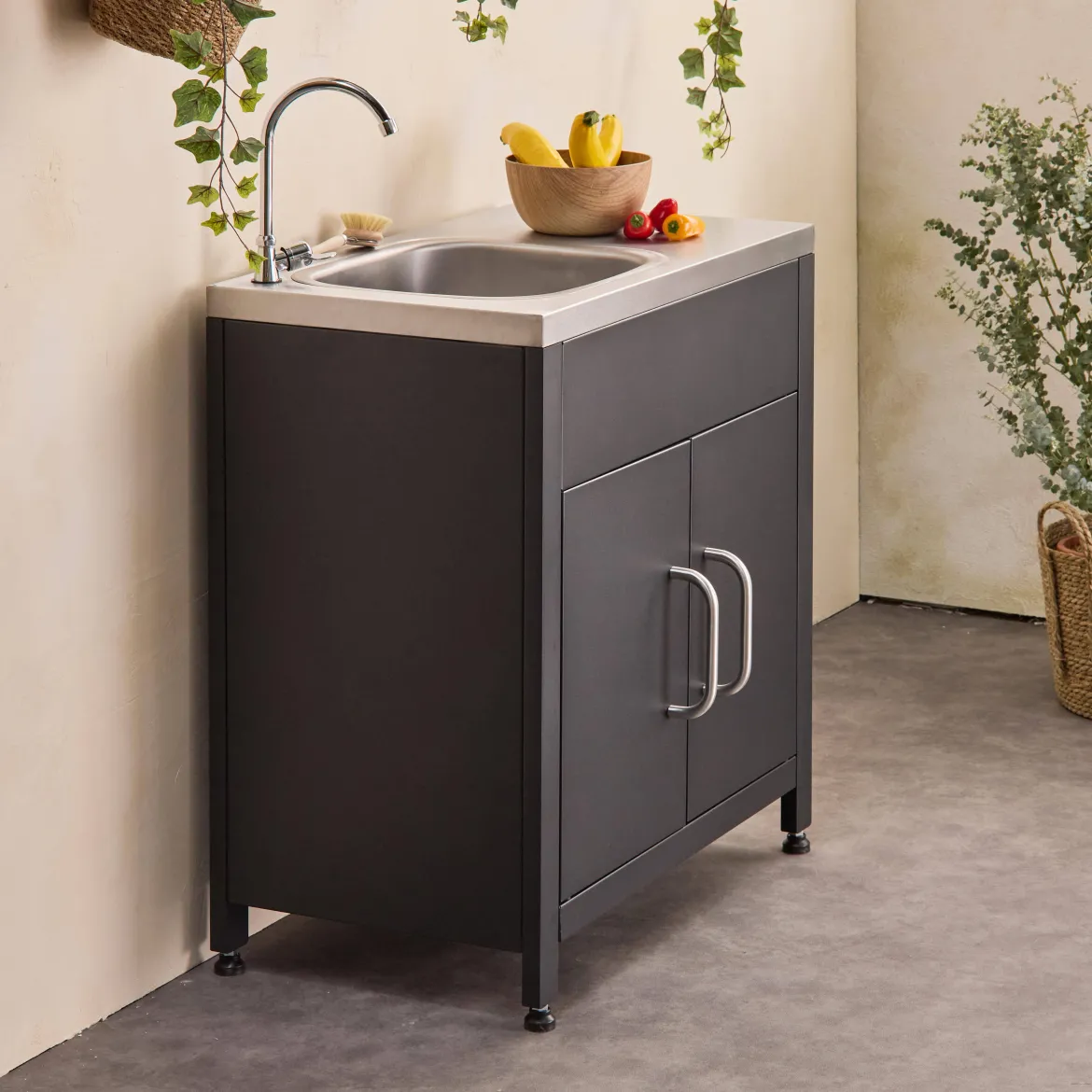 Modulo cucina da esterno in acciaio con lavello, 80cm