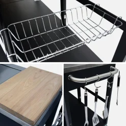 Modulo cucina da esterno con barbecue a 4 bruciatori, fuoco laterale, lavello e porta utensili