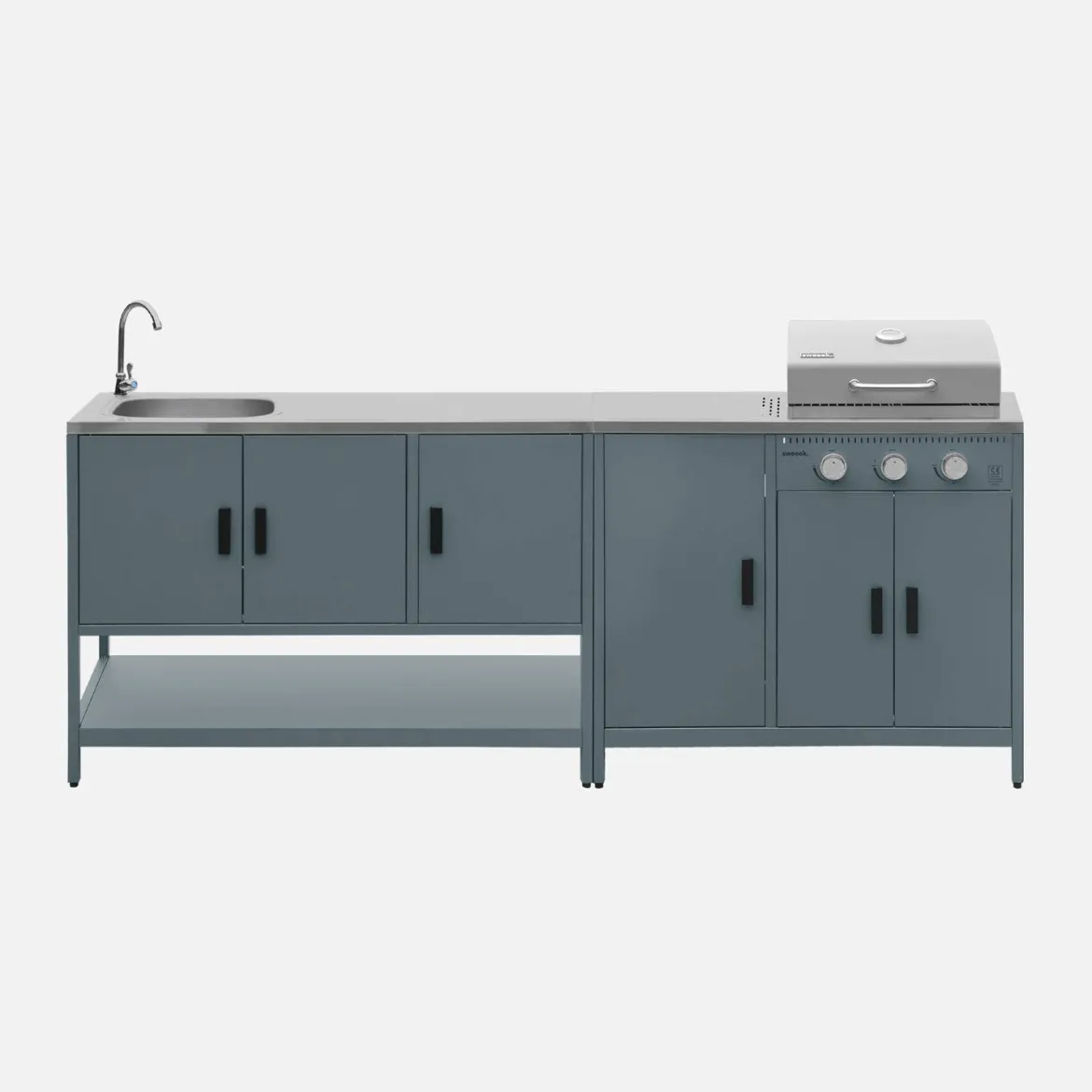Modulo cucina da esterno con barbecue a gas a 3 bruciatori, 2 moduli