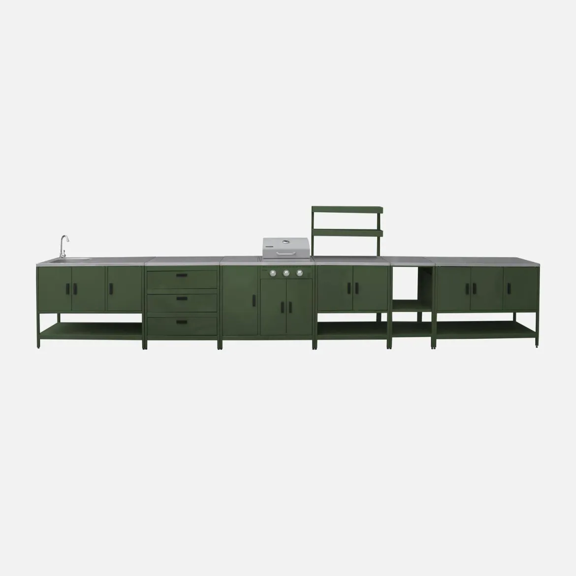 Modulo cucina da esterno con barbecue a gas a 3 bruciatori, 5 moduli