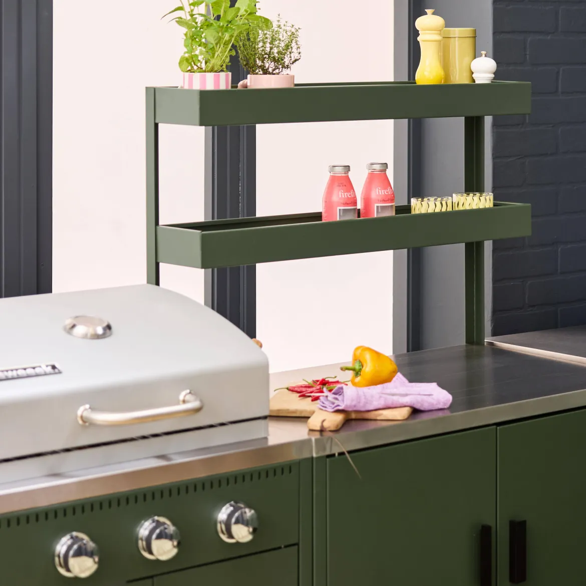 Modulo cucina da esterno con barbecue a gas a 3 bruciatori, 5 moduli