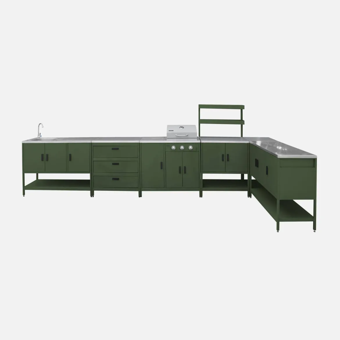 Modulo cucina da esterno con barbecue a gas a 3 bruciatori, 5 moduli