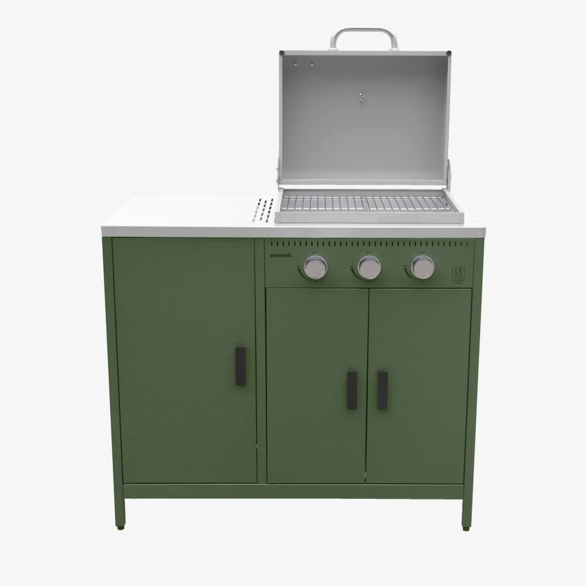 Modulo cucina da esterno in metallo con barbecue a gas a 3 bruciatori