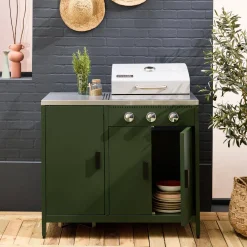 Modulo cucina da esterno in metallo con barbecue a gas a 3 bruciatori