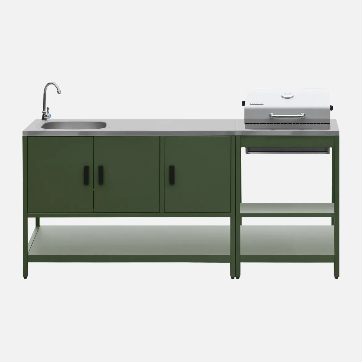 Modulo cucina da esterno con barbecue a carbonella e lavandino, 2 moduli