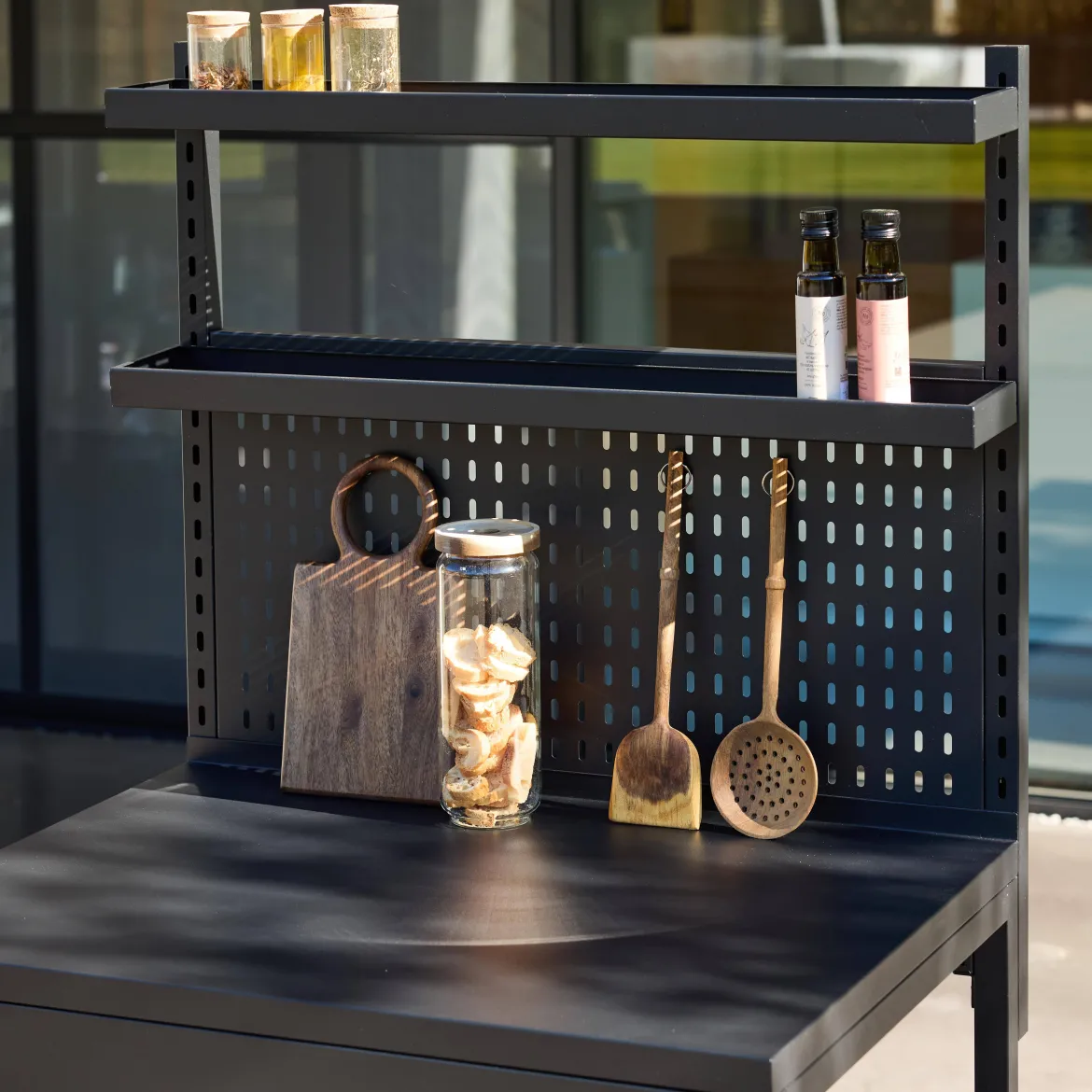 Modulo cucina da esterno in acciaio con 2 ripiani, 2 piani e supporto a parete, 80cm