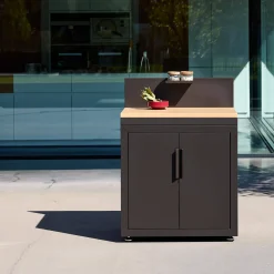 Modulo cucina da esterno in acciaio con dettagli in legno a 2 ante e 1 gancio, 80cm