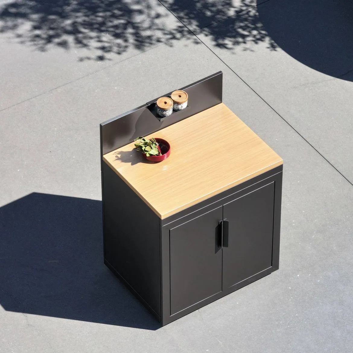 Modulo cucina da esterno in acciaio con dettagli in legno a 2 ante e 1 gancio, 80cm