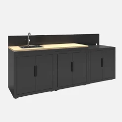 Modulo cucina da esterno acciaio e decorazione in legno, 3 moduli