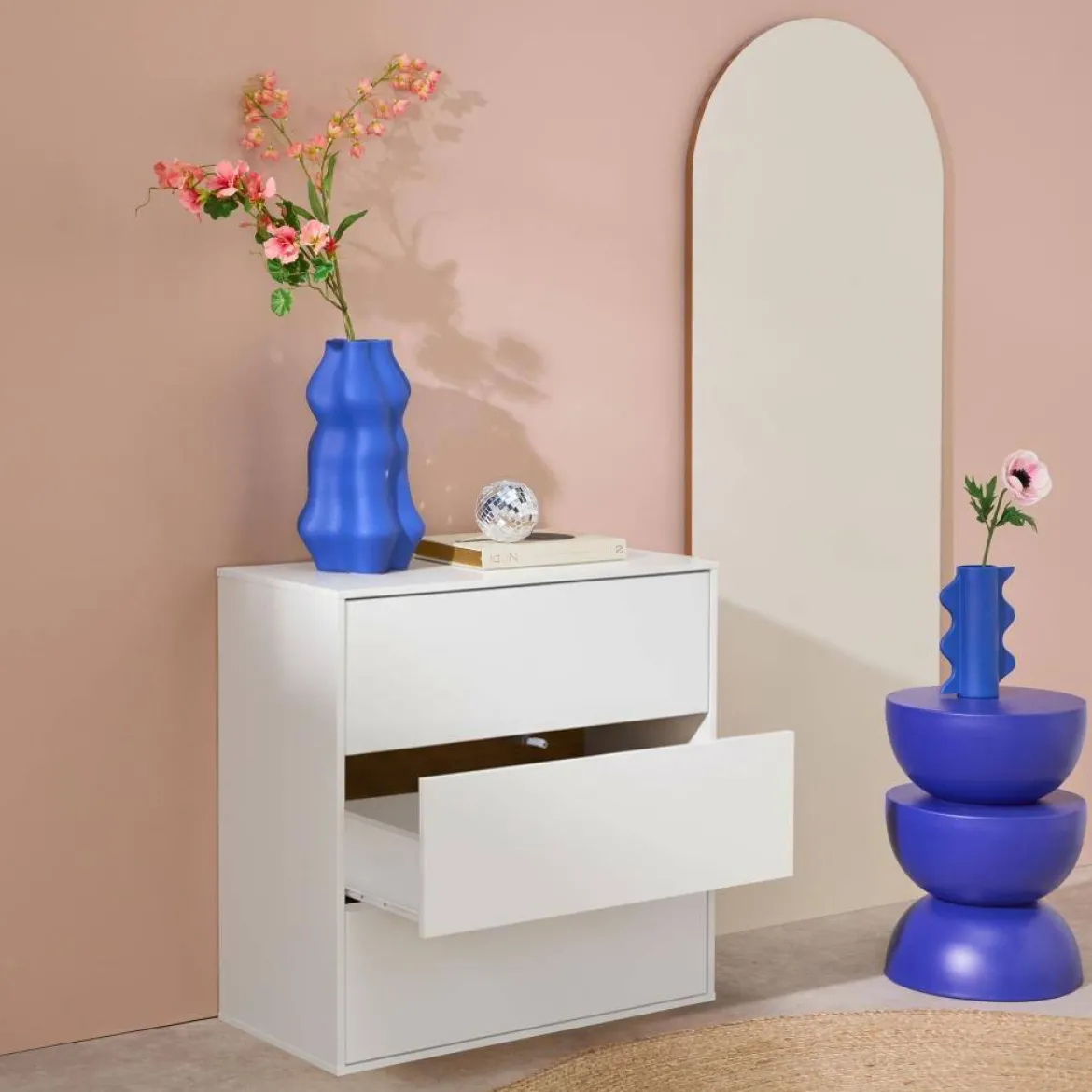 Modulo di stoccaggio decorativo in legno 3 cassetti