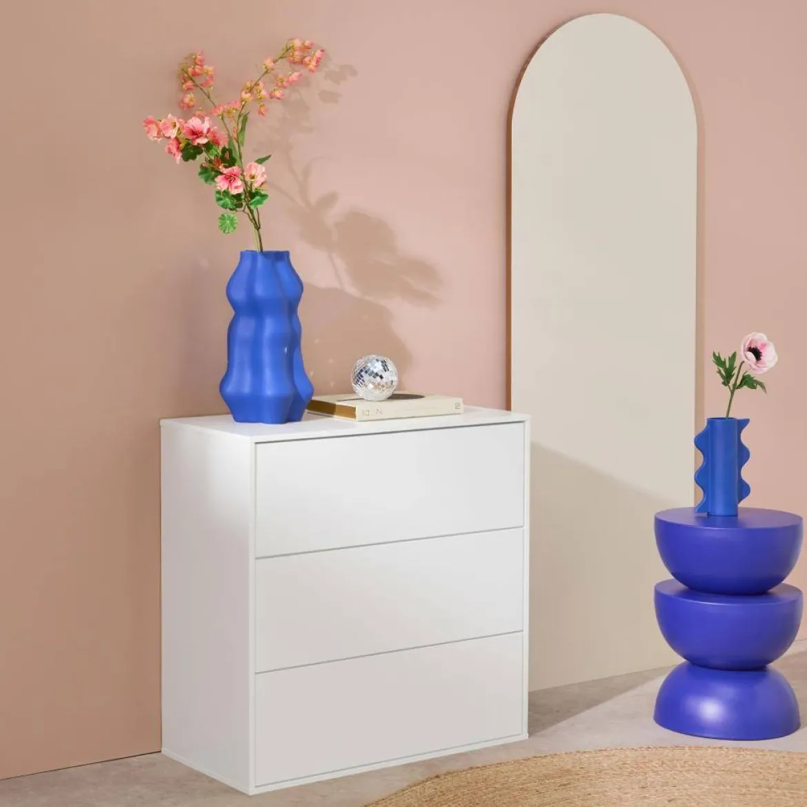 Modulo di stoccaggio decorativo in legno 3 cassetti