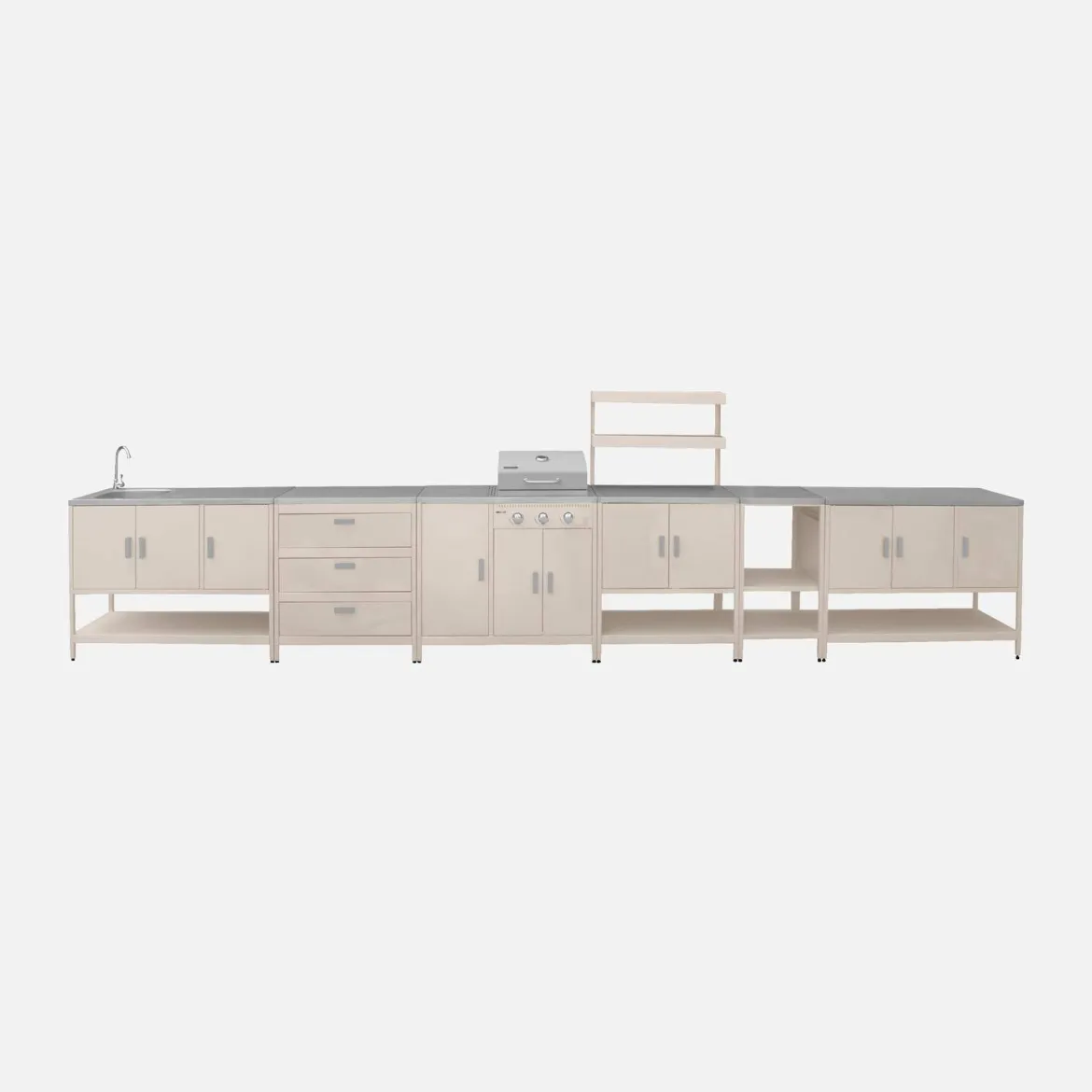 Modulo cucina da esterno con barbecue a gas a 3 bruciatori, 5 moduli