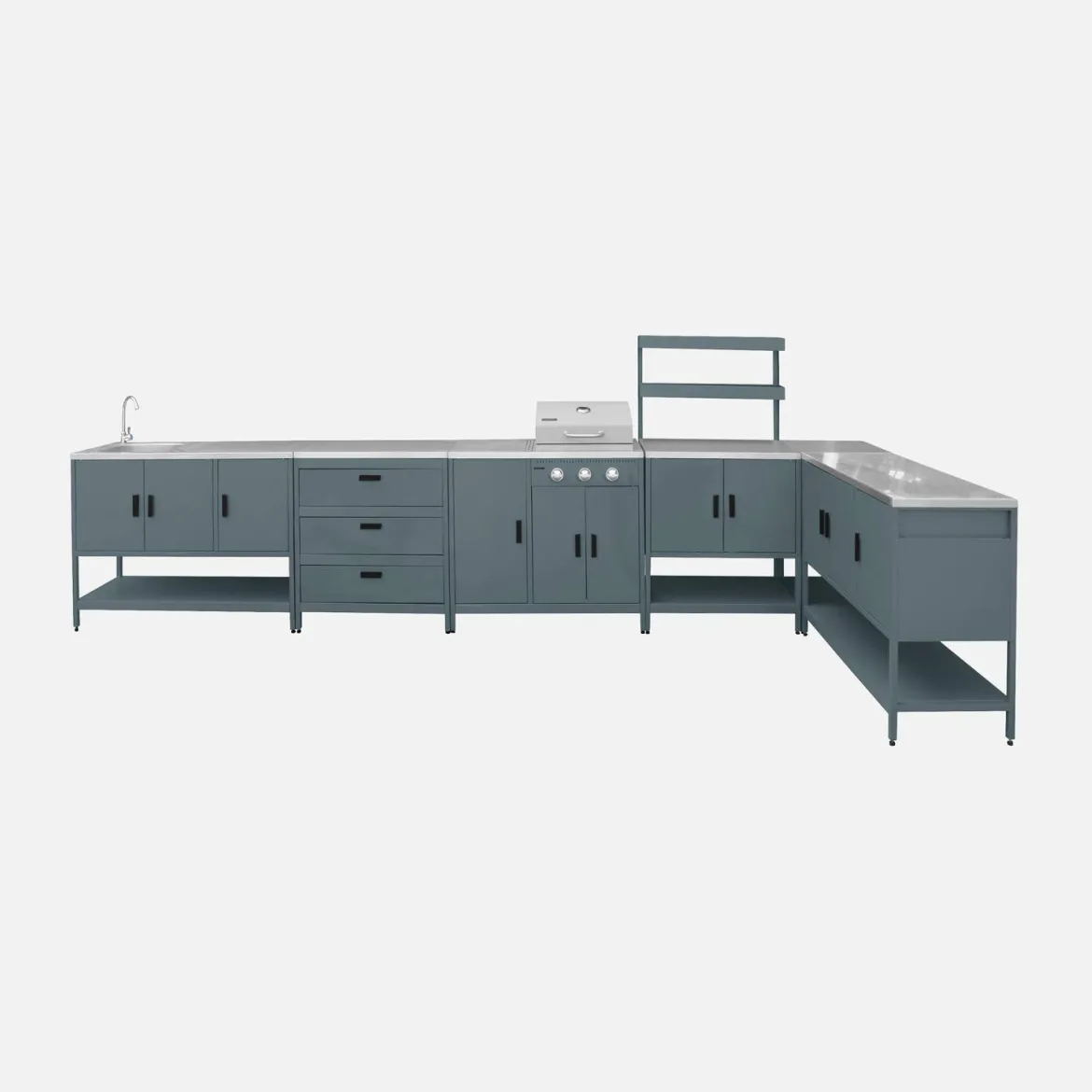 Modulo cucina da esterno con barbecue a gas a 3 bruciatori, 5 moduli
