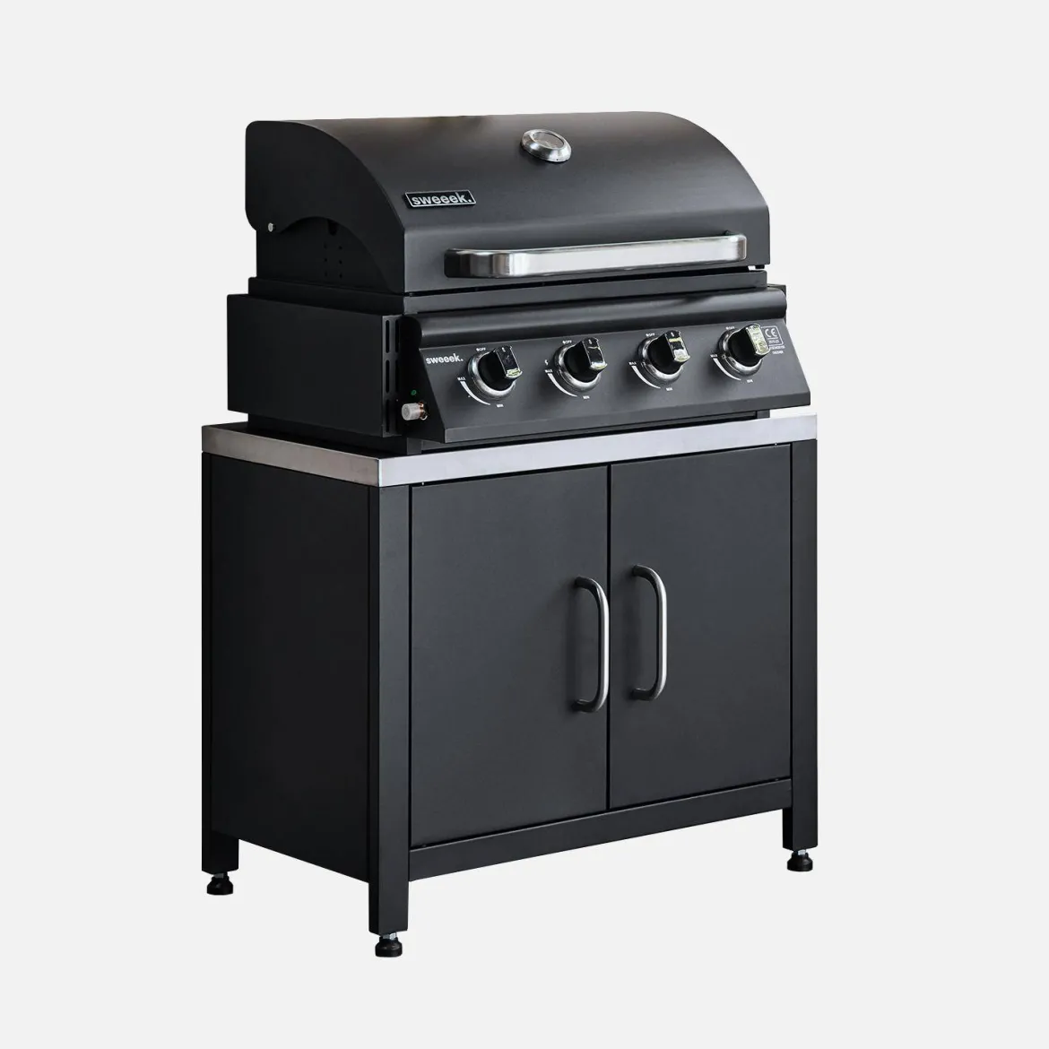 Modulo cucina da esterno in acciaio con barbecue a gas a 4 bruciatori, 80cm