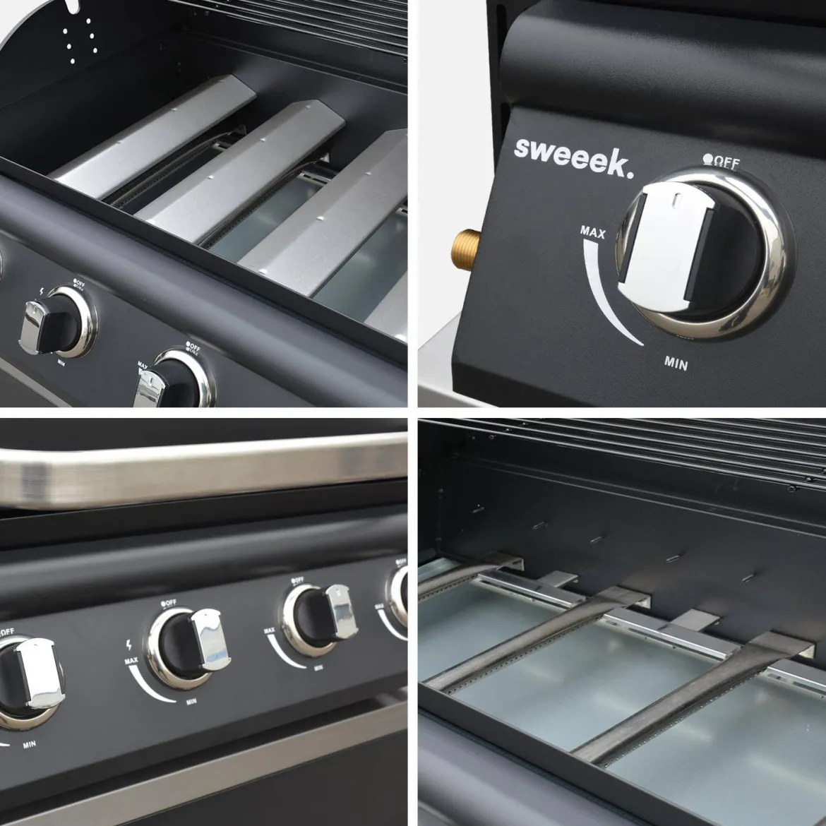 Modulo cucina da esterno in acciaio con barbecue a gas a 4 bruciatori, 80cm