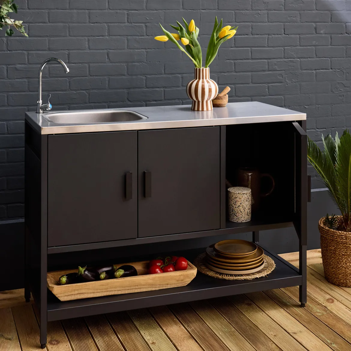 Modulo cucina da esterno in acciaio con lavandino, 120cm