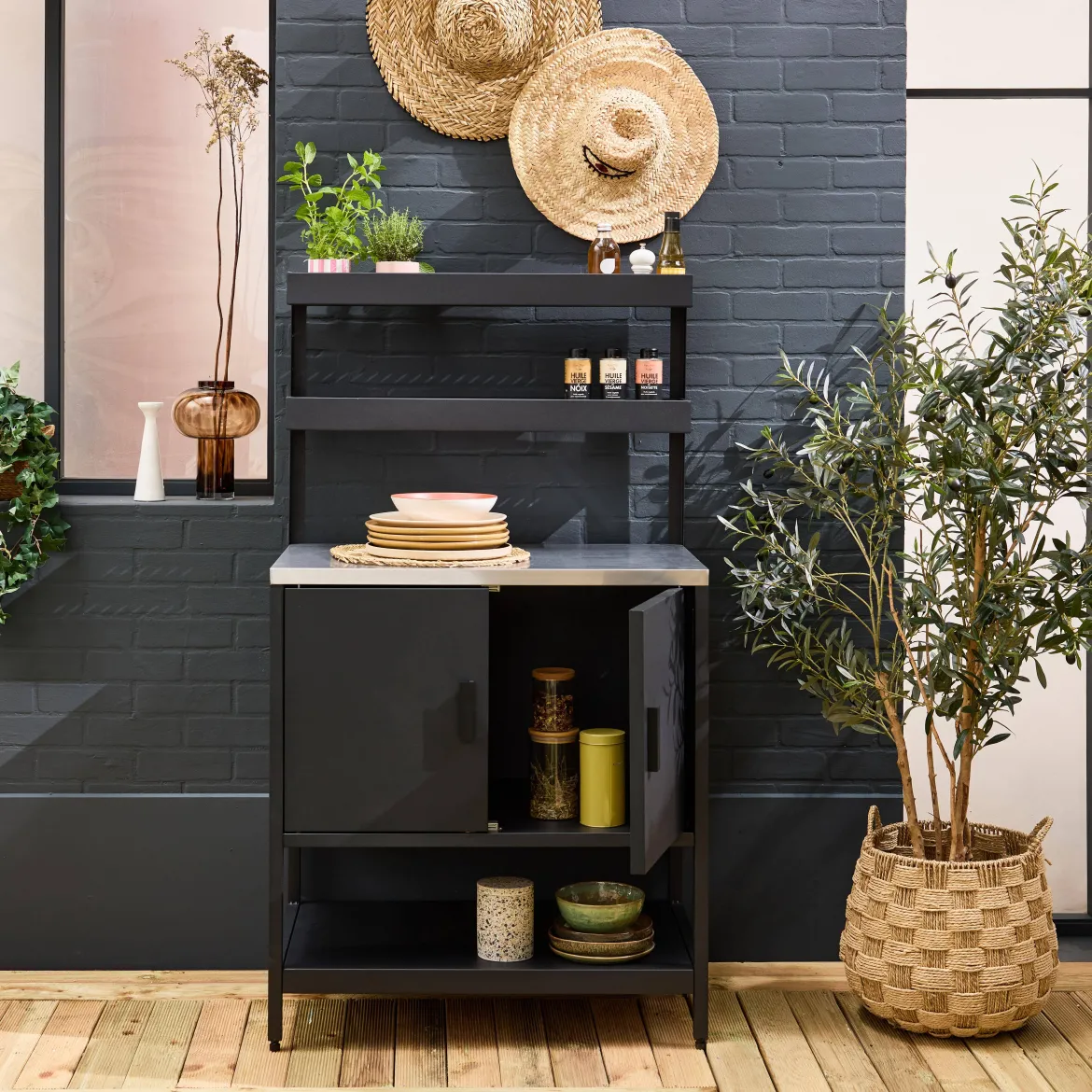 Modulo cucina da esterno in acciaio con 2 ripiani sospesi e 2 ante, 80cm