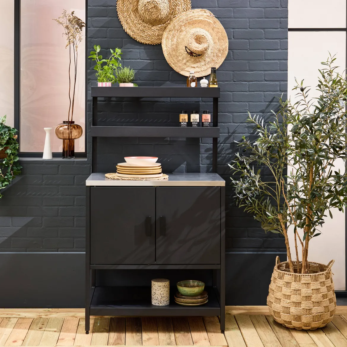 Modulo cucina da esterno in acciaio con 2 ripiani sospesi e 2 ante, 80cm