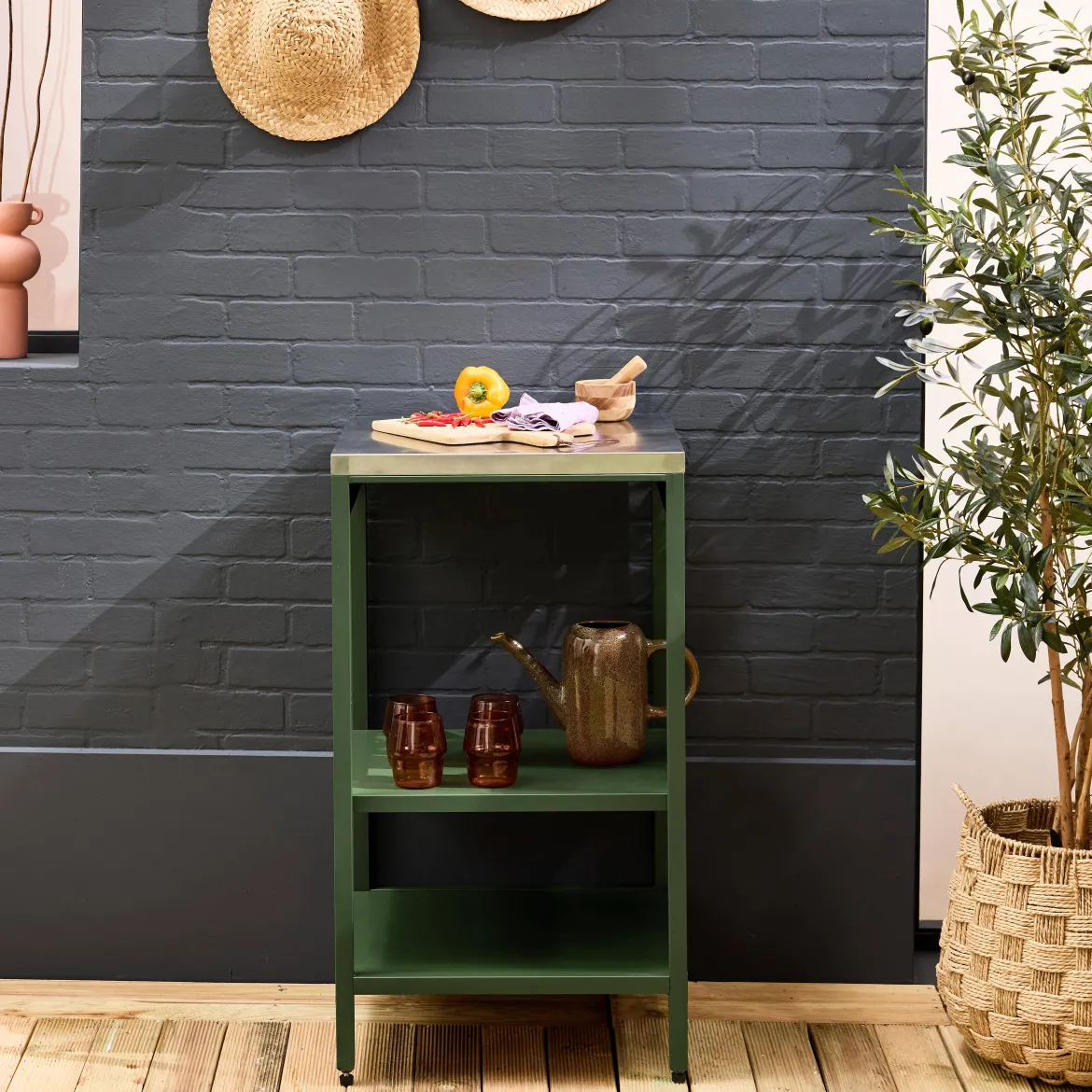 Modulo cucina da esterno in acciaio con 2 ripiani, 49cm