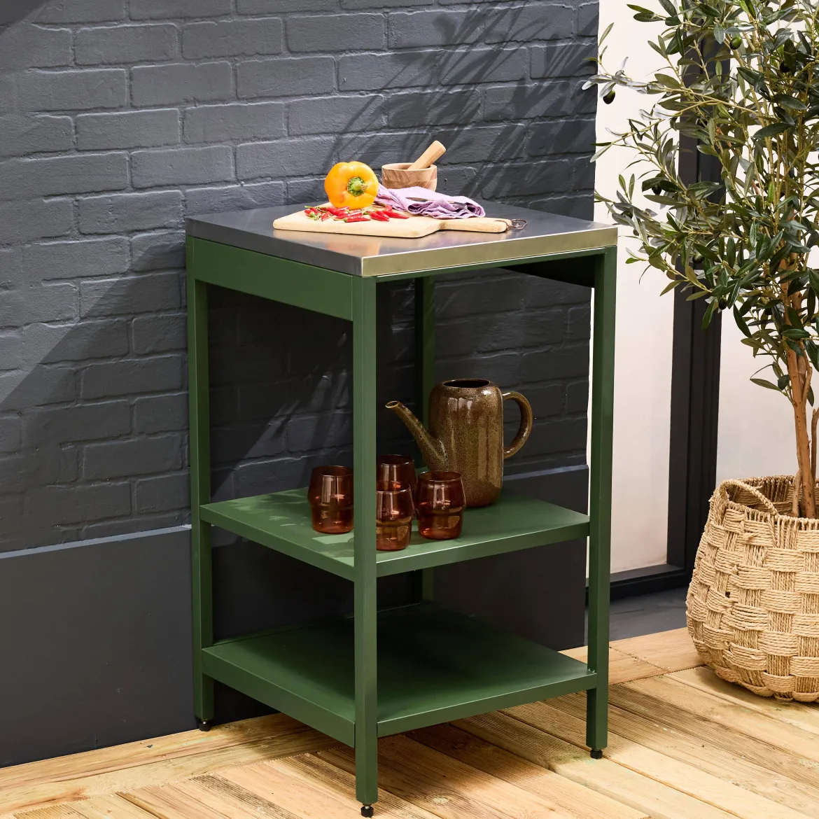 Modulo cucina da esterno in acciaio con 2 ripiani, 49cm