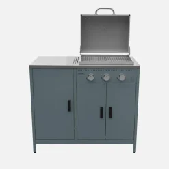 Modulo cucina da esterno in metallo con barbecue a gas a 3 bruciatori