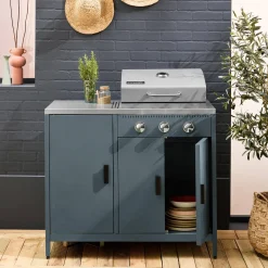 Modulo cucina da esterno in metallo con barbecue a gas a 3 bruciatori