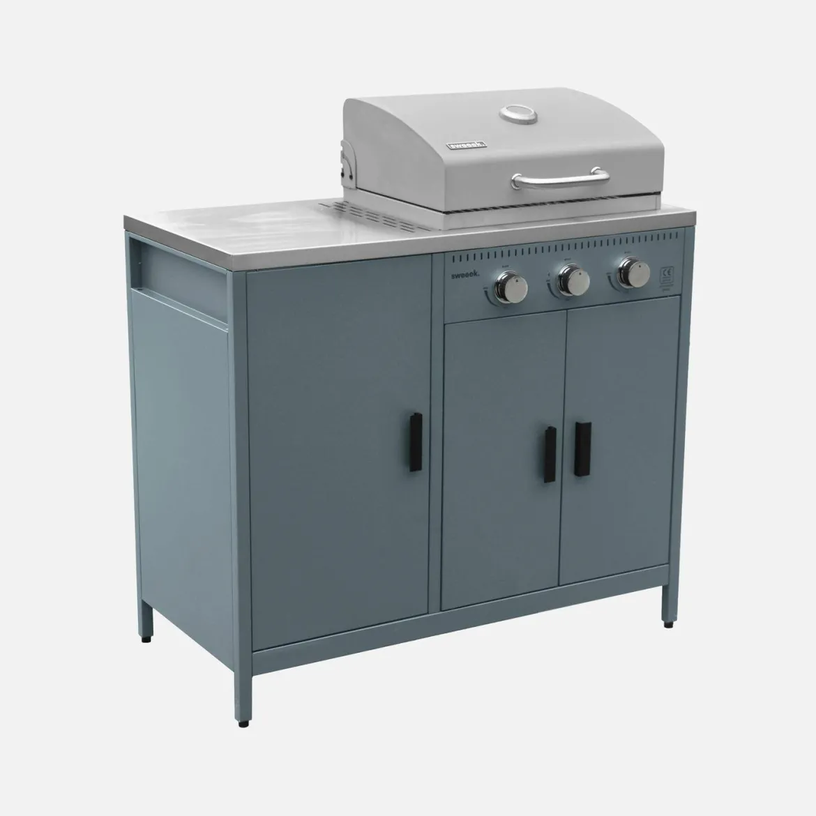 Modulo cucina da esterno in metallo con barbecue a gas a 3 bruciatori