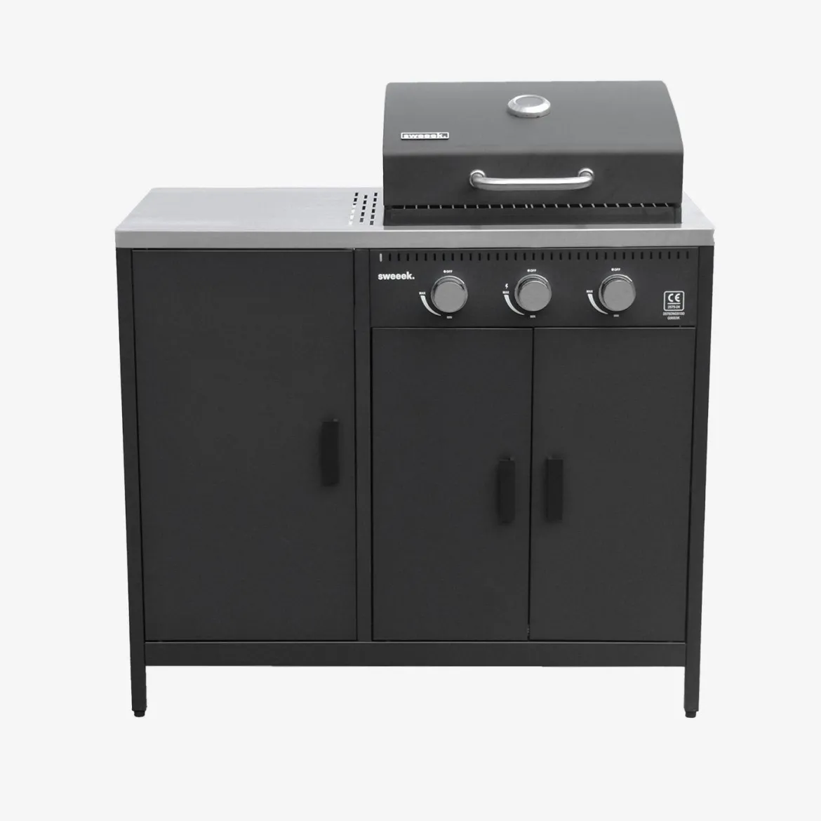 Modulo cucina da esterno in metallo con barbecue a gas a 3 bruciatori