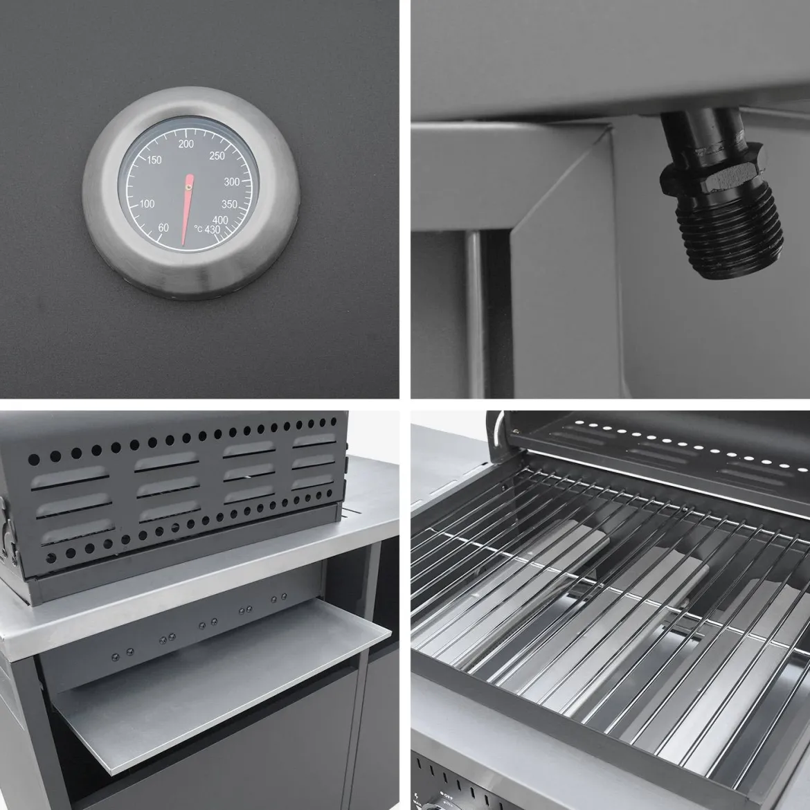 Modulo cucina da esterno in metallo con barbecue a gas a 3 bruciatori