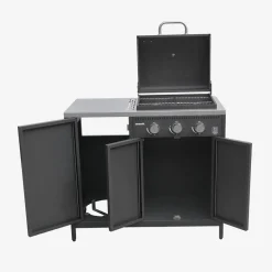 Modulo cucina da esterno in metallo con barbecue a gas a 3 bruciatori