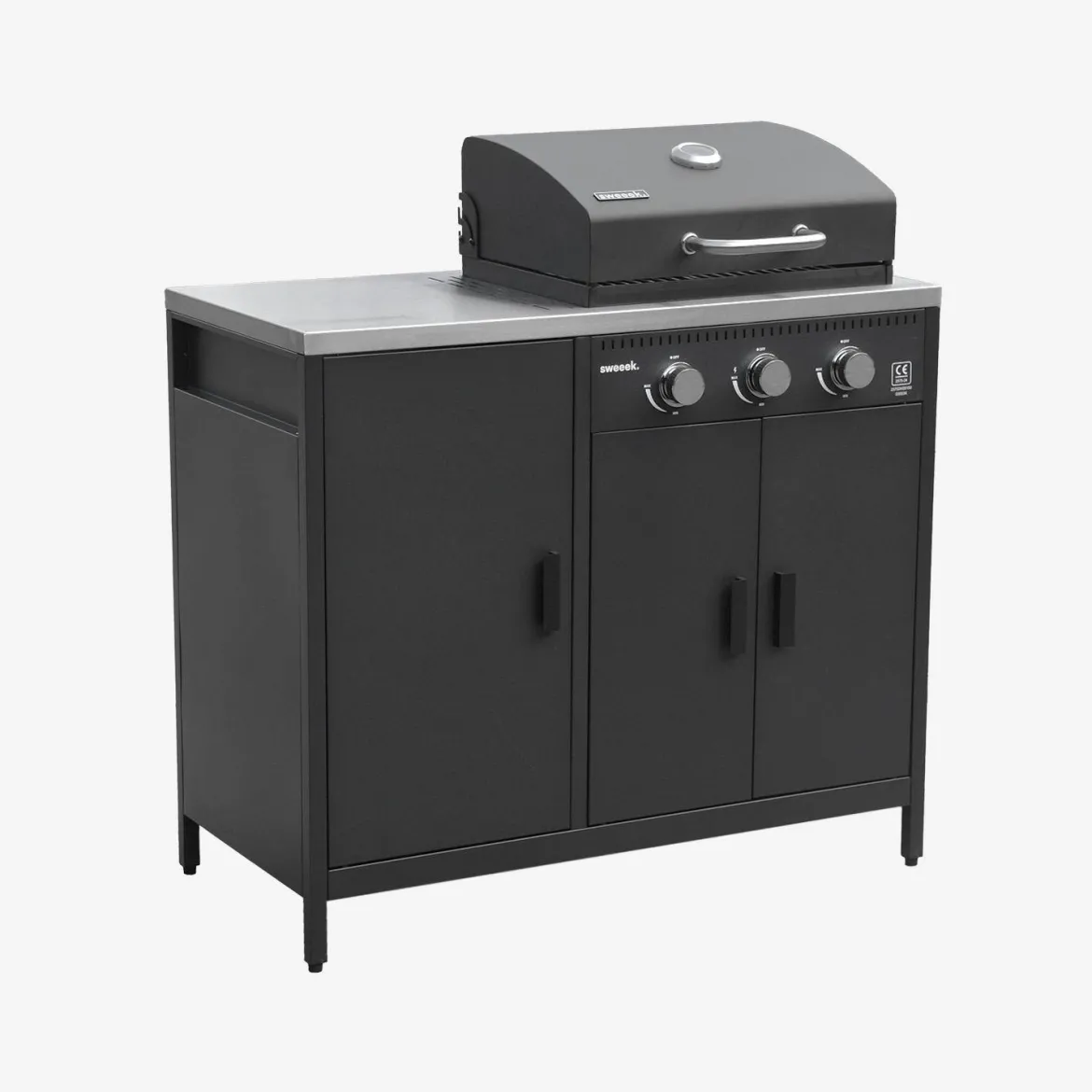 Modulo cucina da esterno in metallo con barbecue a gas a 3 bruciatori