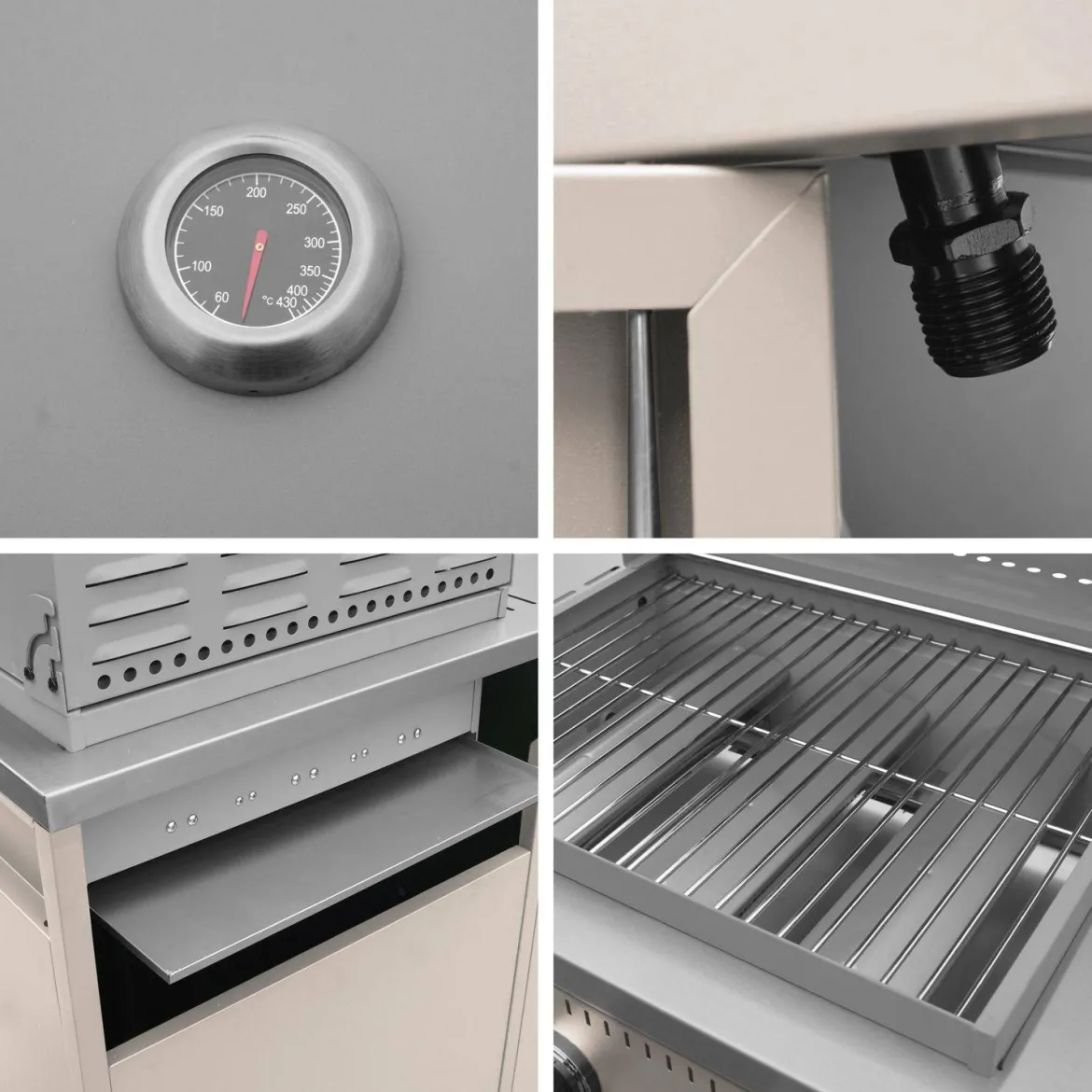 Modulo cucina da esterno in metallo con barbecue a gas a 3 bruciatori