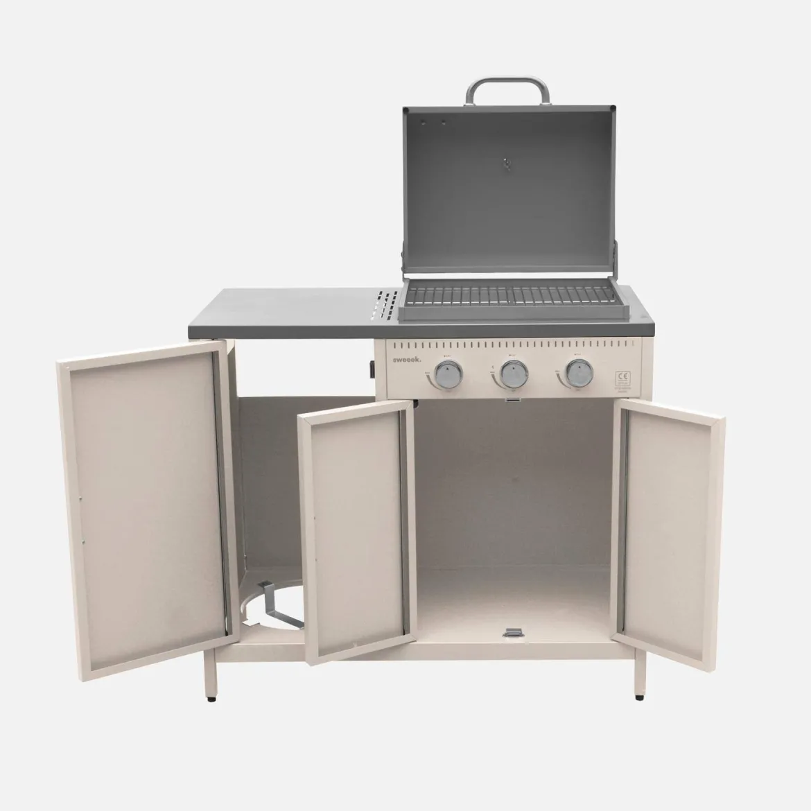 Modulo cucina da esterno in metallo con barbecue a gas a 3 bruciatori