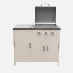Modulo cucina da esterno in metallo con barbecue a gas a 3 bruciatori