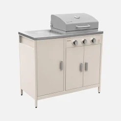Modulo cucina da esterno in metallo con barbecue a gas a 3 bruciatori