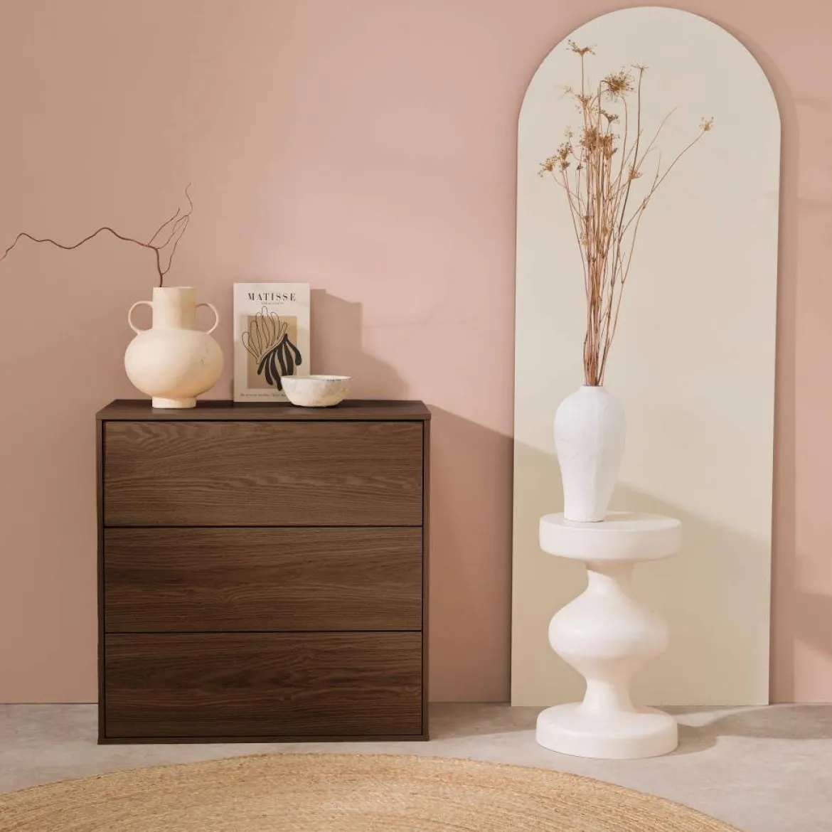 Modulo di stoccaggio decorativo in legno 3 cassetti