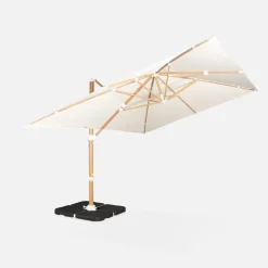 Ombrellone rettangolare eccentrico asta effetto legno, 3x4m + base 50x50cm
