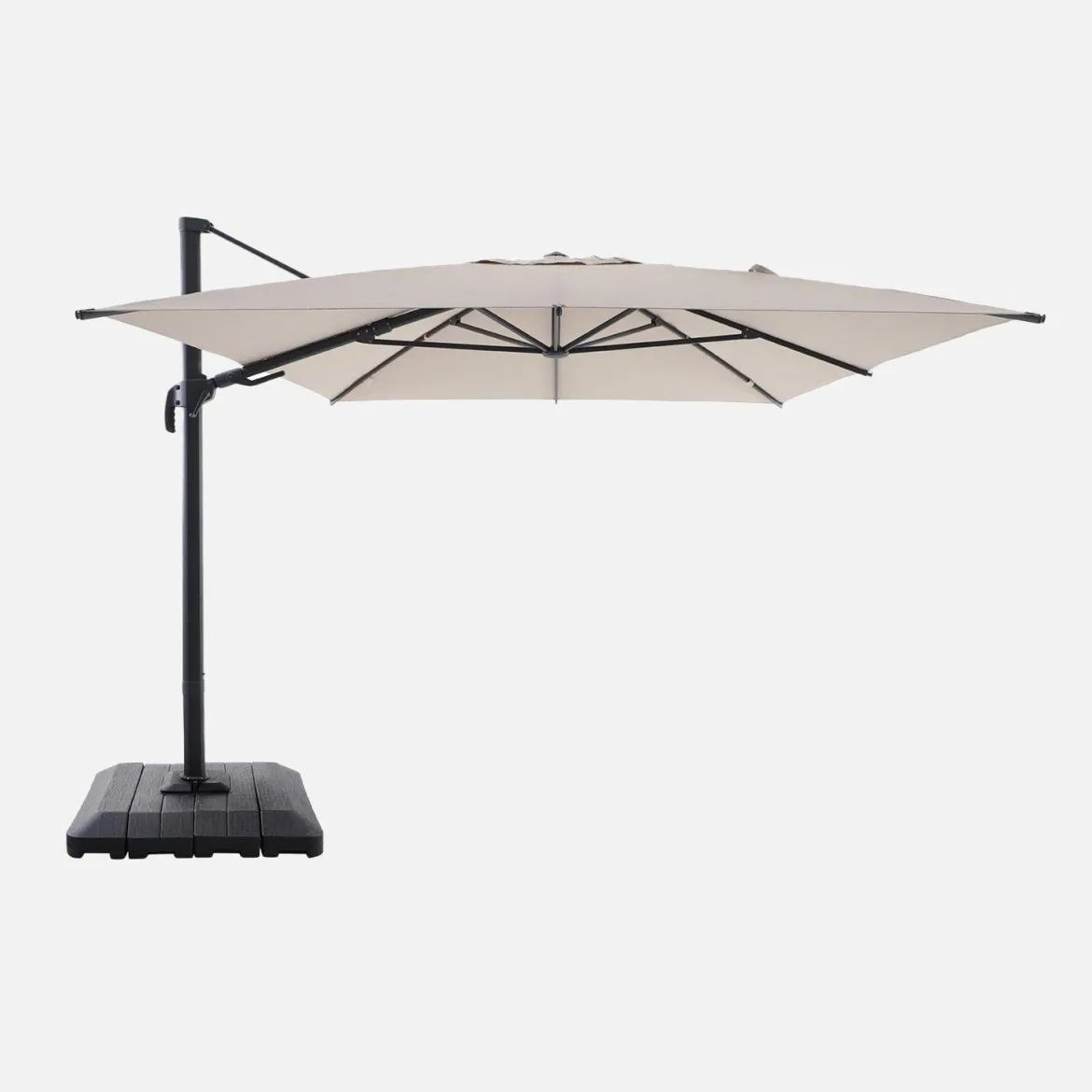 Ombrellone rettangolare eccentrico, 3x4m + copertura + base 98x98cm