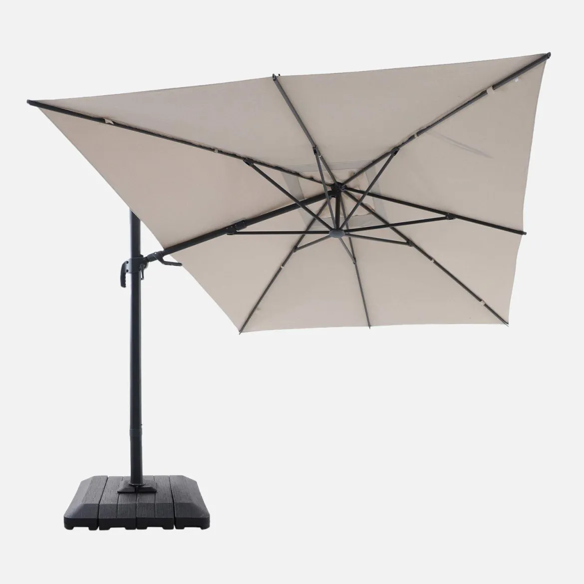 Ombrellone rettangolare eccentrico, 3x4m + copertura + base 98x98cm