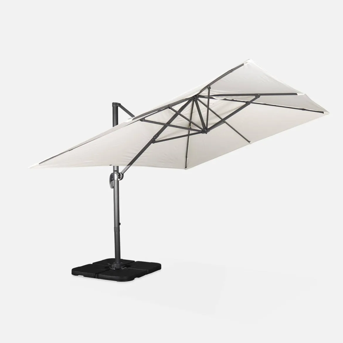 Ombrellone rettangolare eccentrico, 3x4m + base 50x50cm