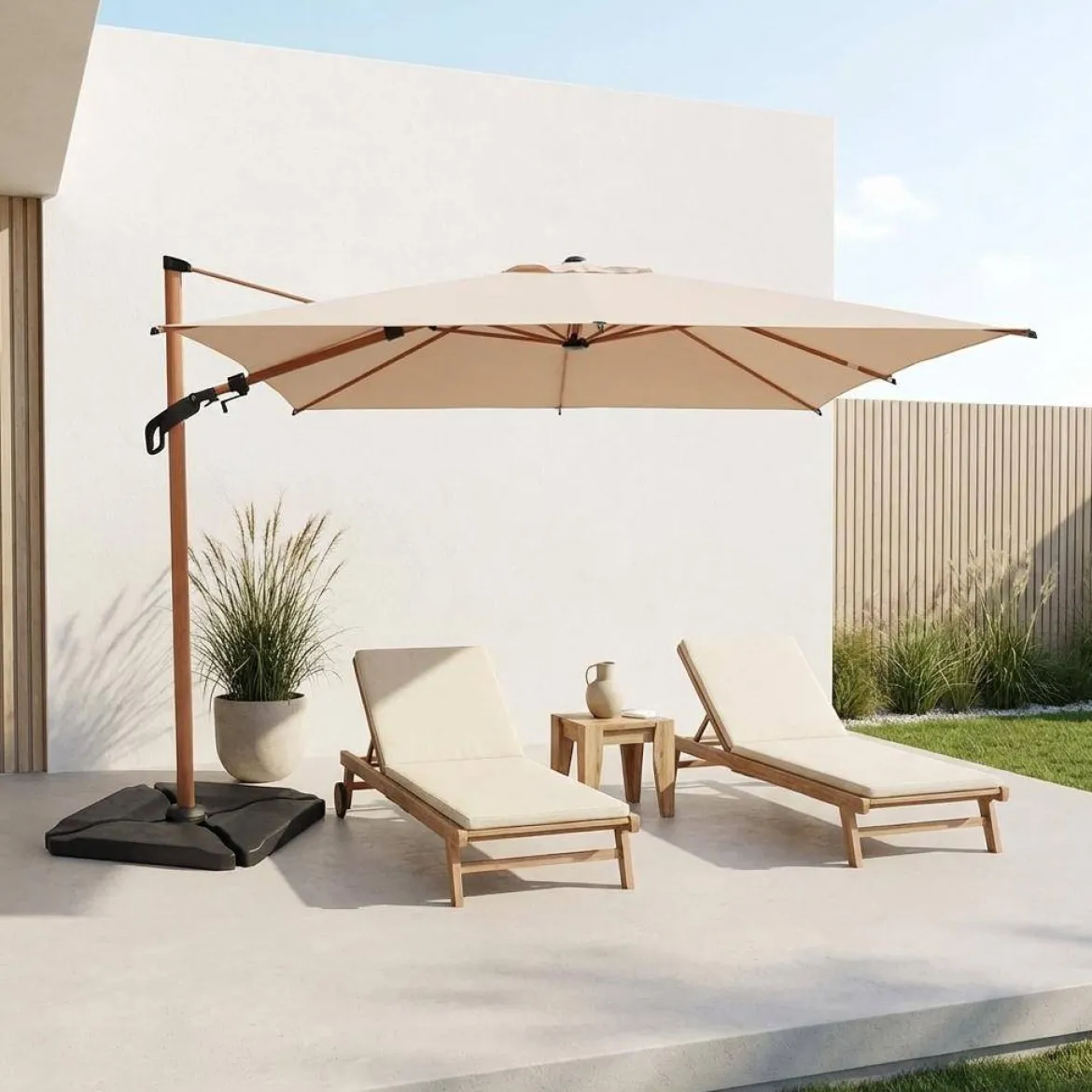 Ombrellone rettangolare, 3x4m + base 50x50cm