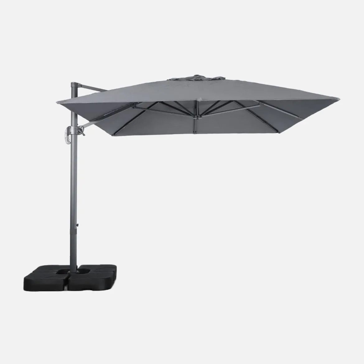 Ombrellone rettangolare eccentrico, 3x4m + piastre di zavorra 50x50cm
