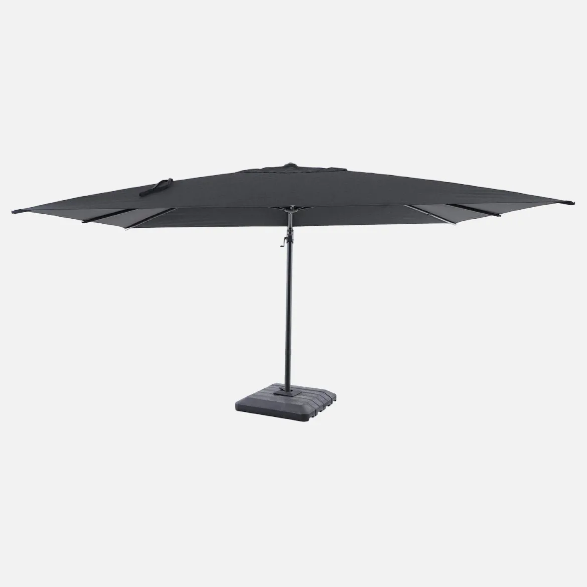 Ombrellone rettangolare eccentrico, 3x4m + copertura + base 98x98cm