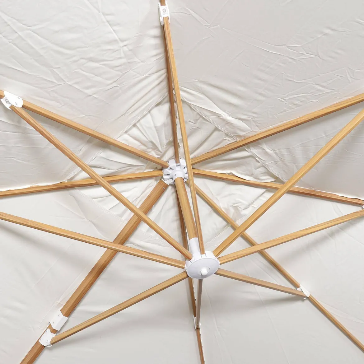 Ombrellone rettangolare eccentrico asta effetto legno, 3x4m + base 50x50cm