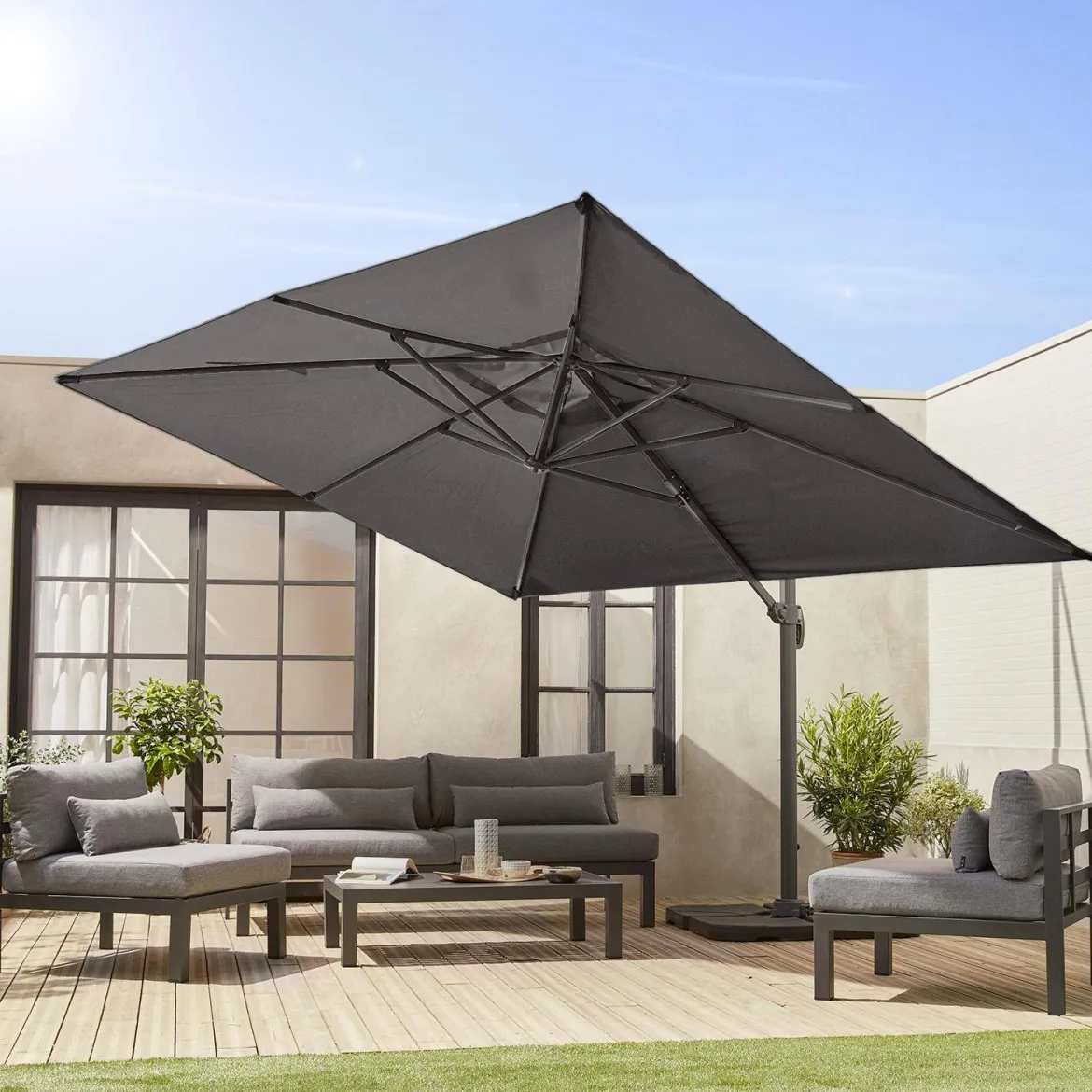 Ombrellone rettangolare eccentrico, 3x4m + base 50x50cm
