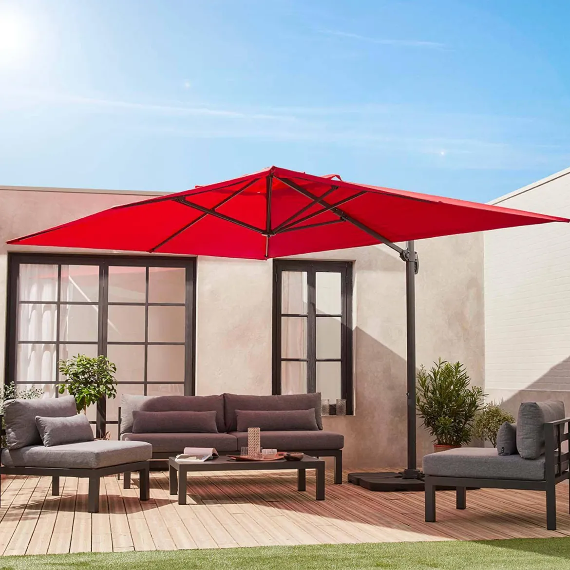 Ombrellone rettangolare, 3x4m + base