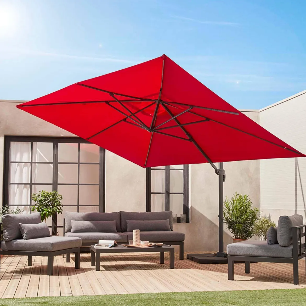 Ombrellone rettangolare, 3x4m + base