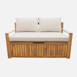 Panca cassapanca da giardino in legno di acacia con cuscino, 110L